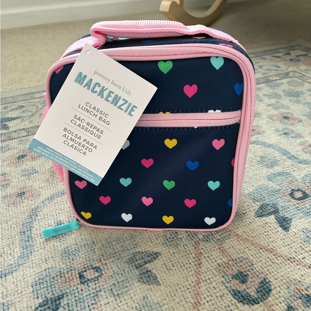 Pottery Barn Kids Navy Heart Lunch Bag with Pink Trim